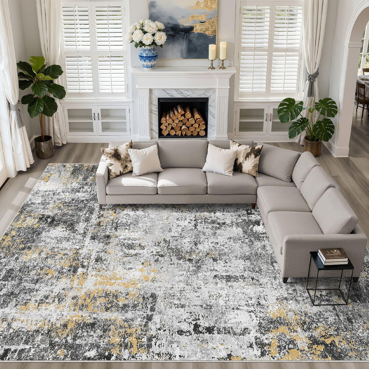 LOONGRUG 8x10 Area Rugs Washable Neutral Modern Rug for Living Room Brown