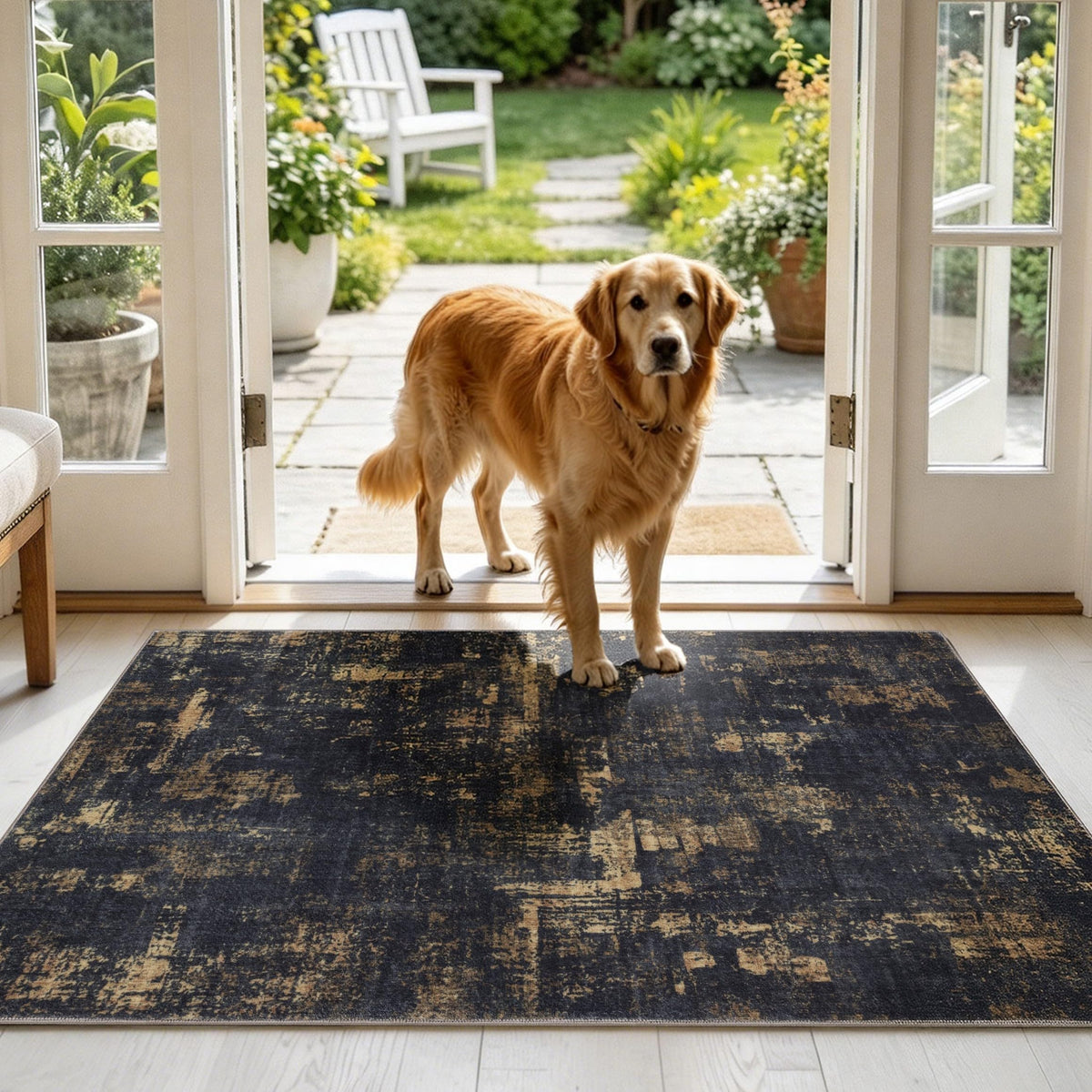 Sasttie 8x10 Washable Area Rug, Modern Abstract Large Carpet, Black & White
