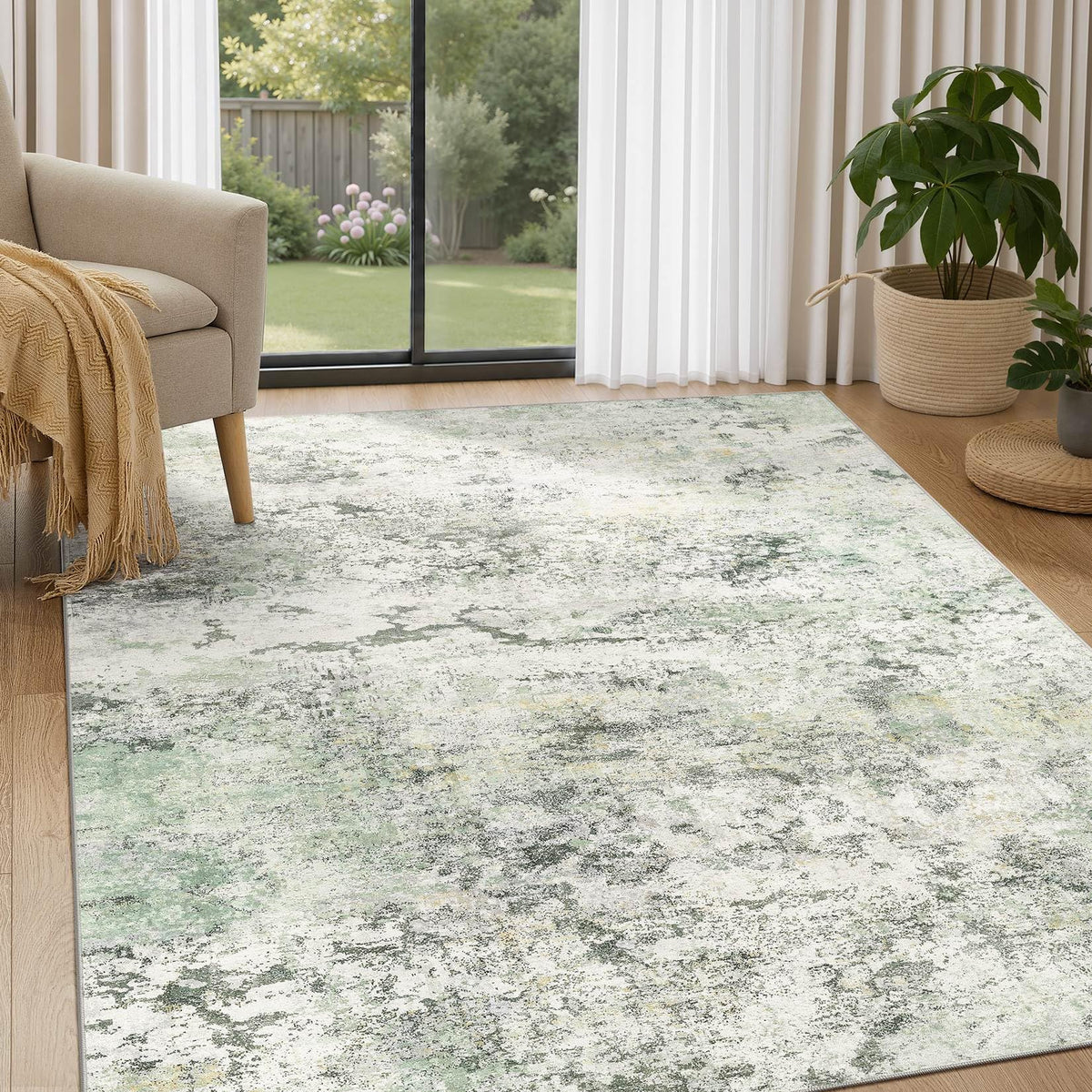 DMOYEST Area Rug Living Room Rugs 9x12 Washable Abstract Grey Carpet