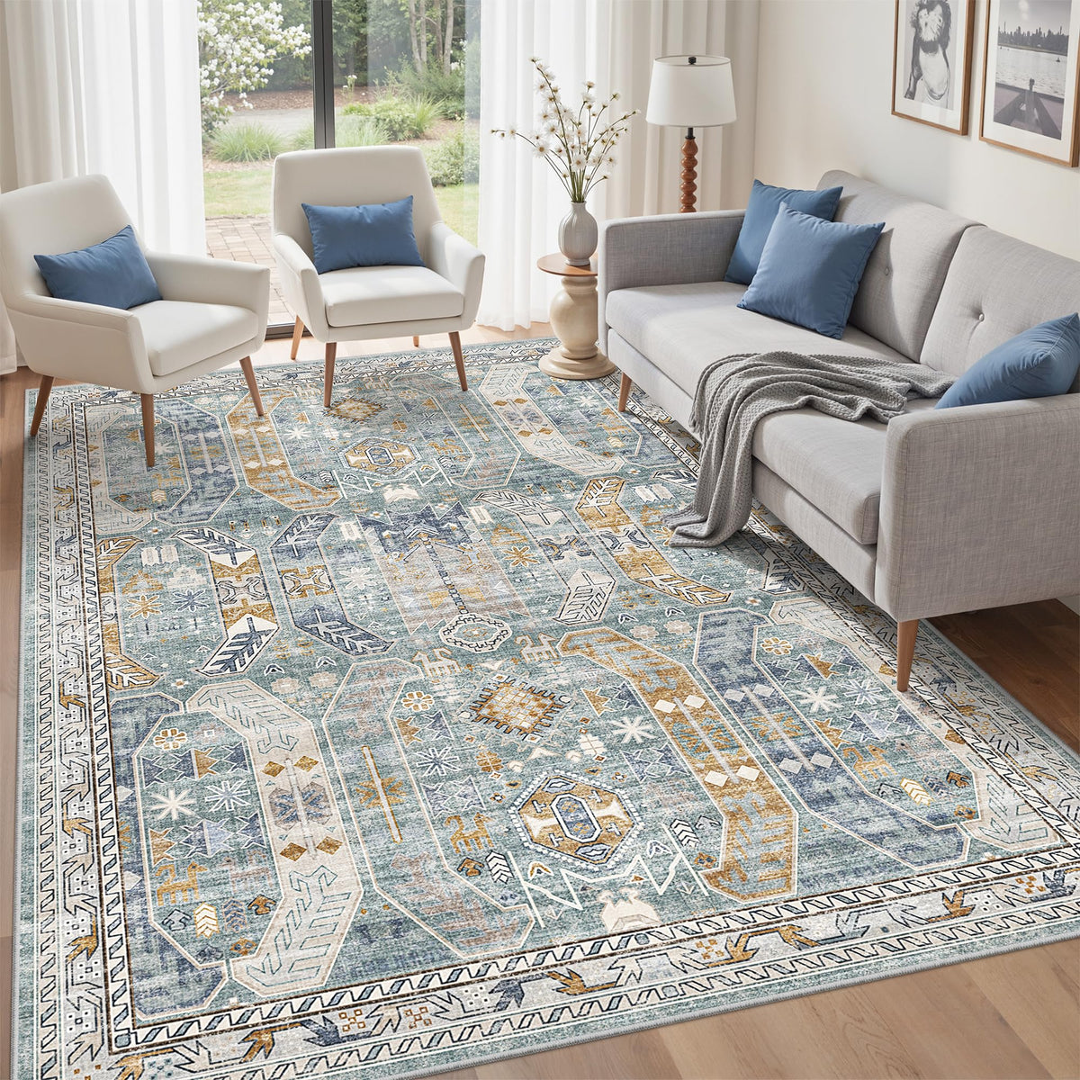 befbee 8x10 Area Rugs for Living Room, Washable Vintage Non Slip Rug