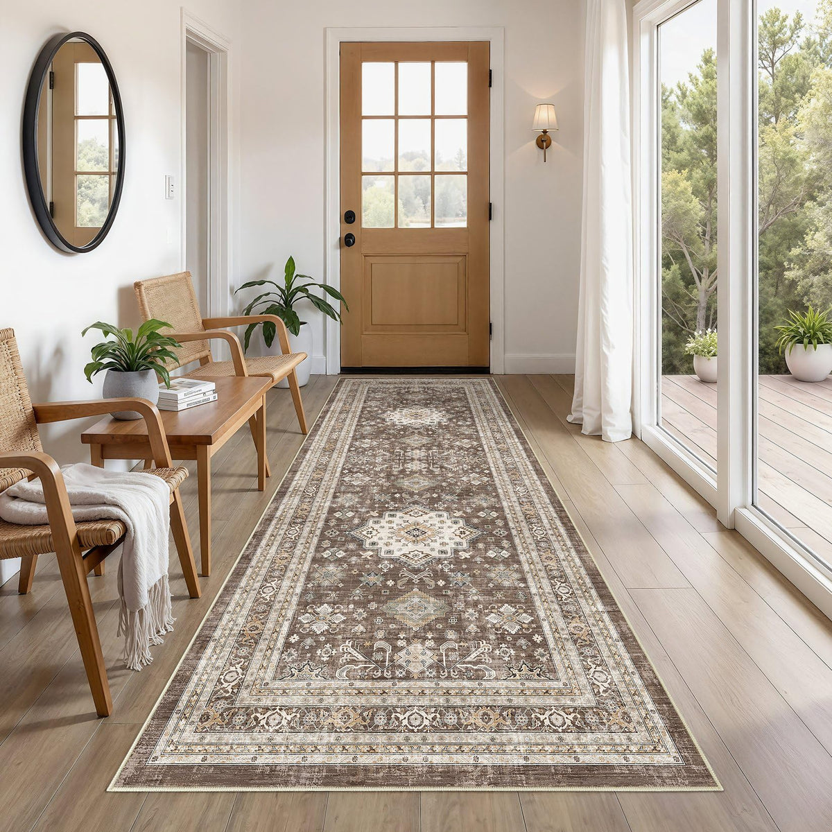 cotiled 9x12 Area Rug for Living Room, Washable, Traditional, Beige