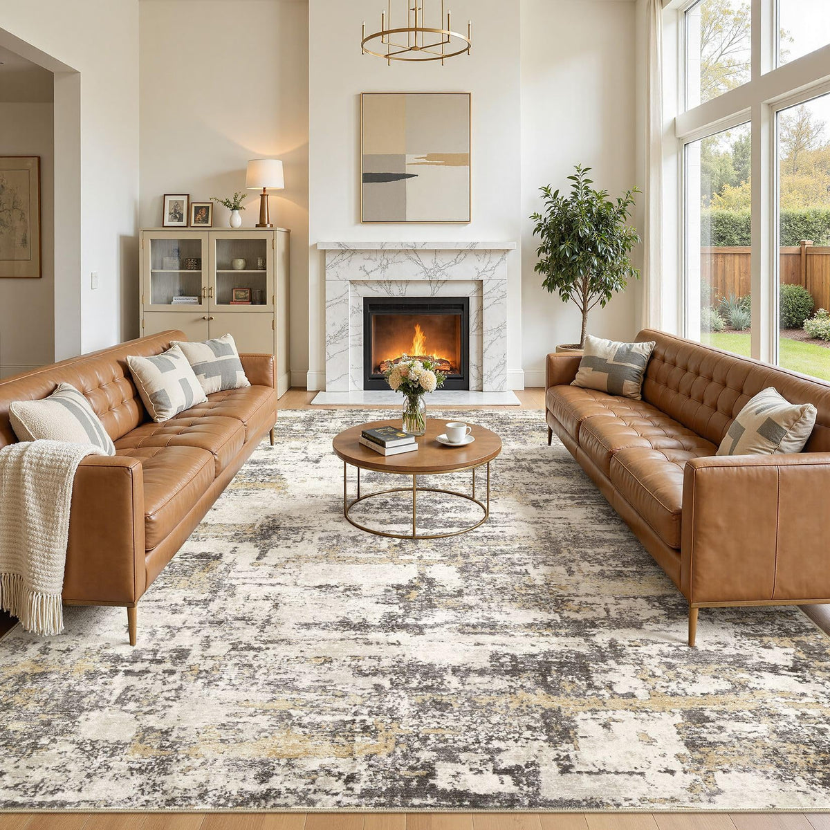 8x10 Area Rugs Living Room Abstract Washable Rug, Gold Brown