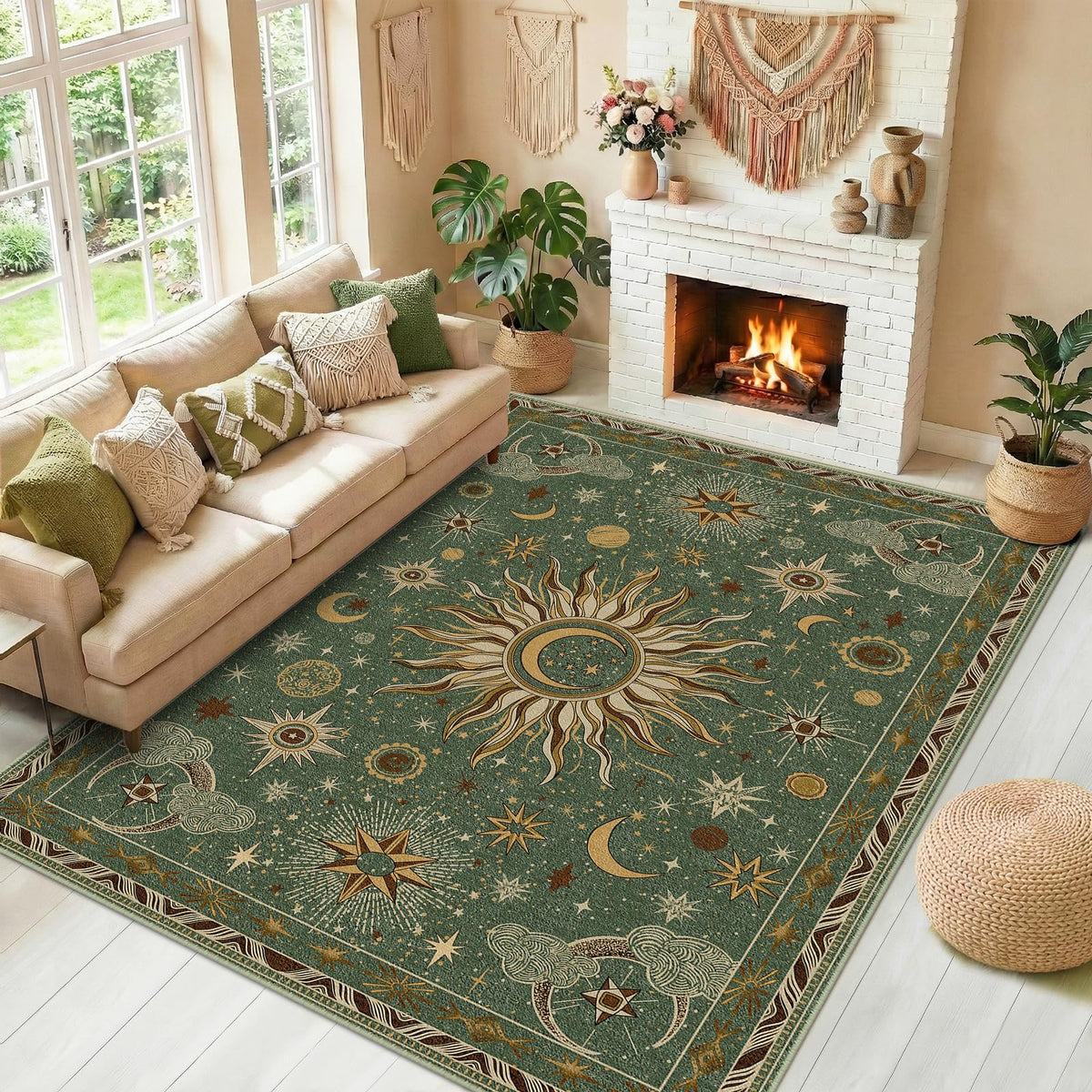 Vacuum-Friendly, 8x10 Washable Area Rug, Black Gold Beige Red