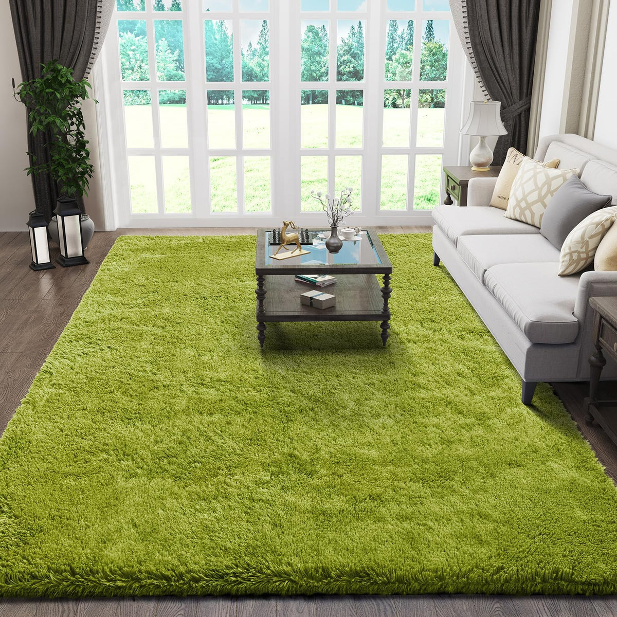 Ophanie Area Rugs 9x12 Living Room, Large Grey Bedroom Carpet, Big Shag Indoor Thick Soft Nursery Rug, Gray Fluffy Carpets for Boy and Girls Room Dorm Home Decor Aesthetic