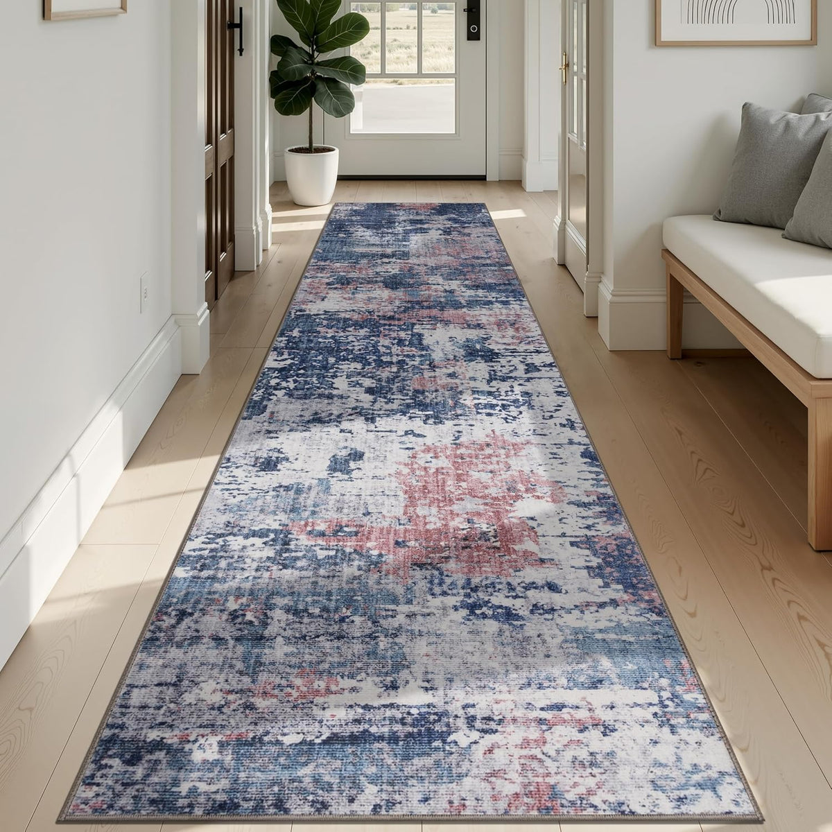 Sasttie 8x10 Washable Area Rug, Modern Abstract Large Carpet, Black & White