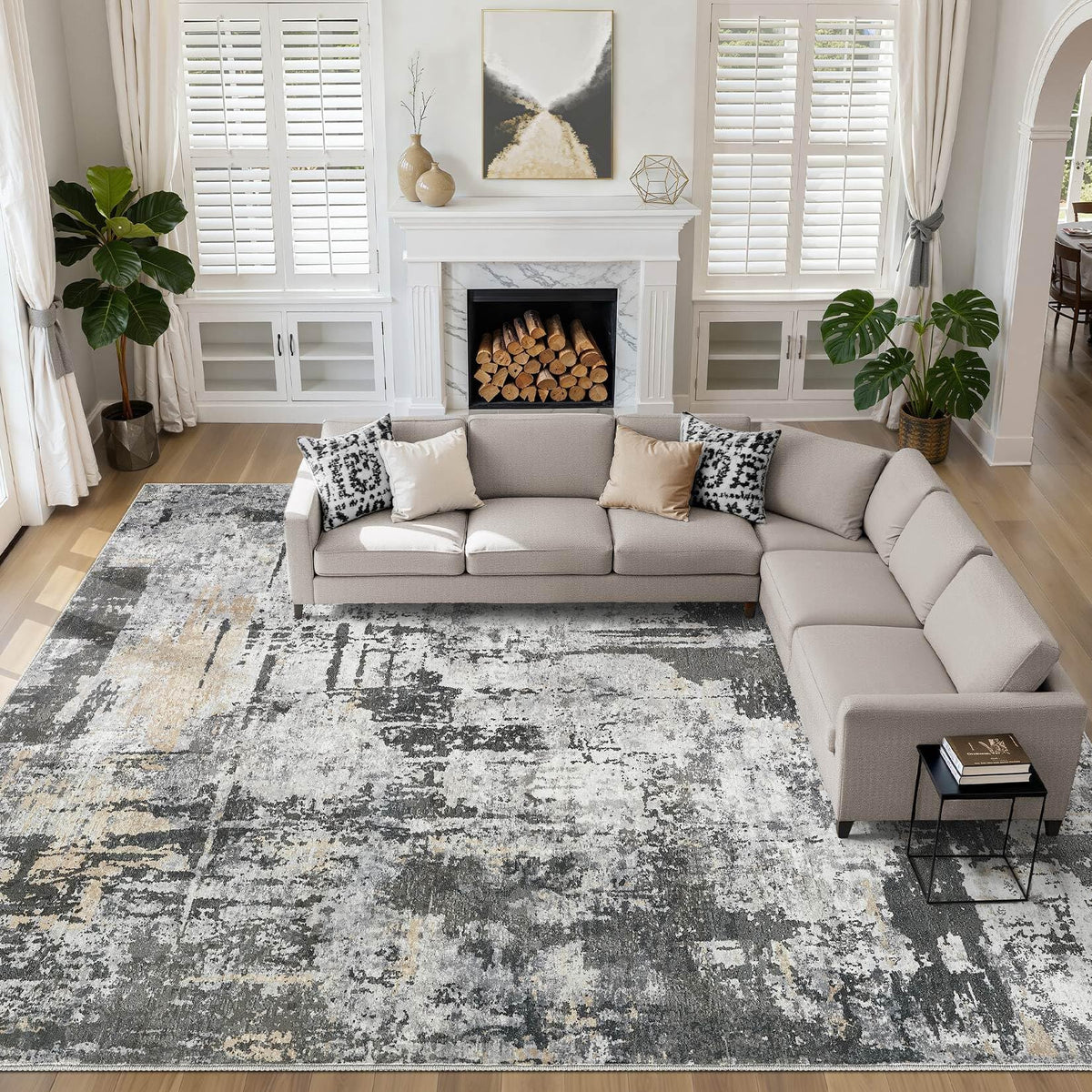 LOONGRUG 6x9 Area Rugs Washable Neutral Modern Abstract Living Room Rug