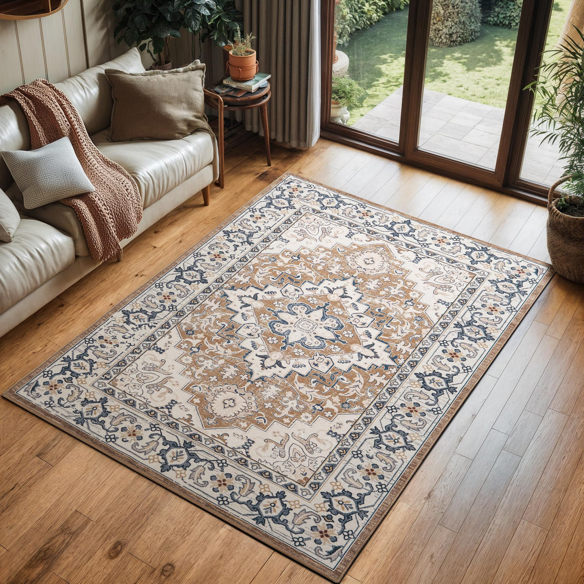 Lofus 8x10 Area Rugs for Living Room Bedroom, Soft Boho Carpet Floral Brown