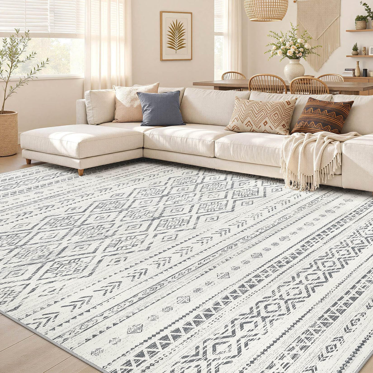 Nakagishi 10X14 Area Rugs for Living Room: Washable Modern Abstract Rug with Non-Slip Silicone Backing Low Pile Soft Carpet for Bedroom & Dining Decor Ideal for Families with Kids and Pets-Brown