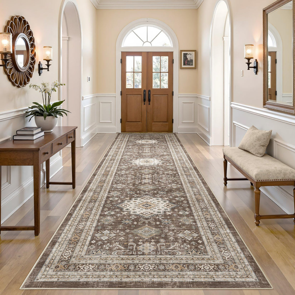 cotiled 9x12 Area Rug for Living Room, Washable, Traditional, Beige