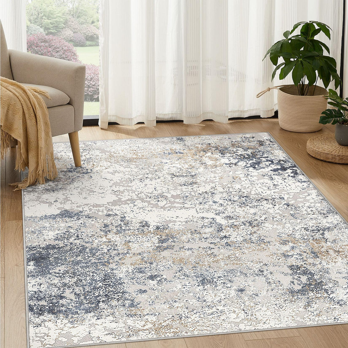 DMOYEST Area Rug Living Room Rugs 9x12 Washable Abstract Grey Carpet