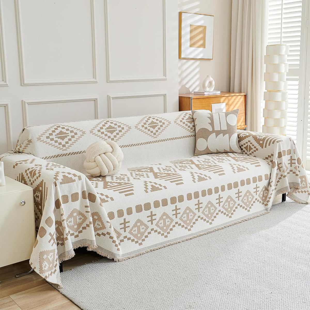 MEETSKY Couch Cover Sofa Covers Couch Covers for 3 Cushion Couch Sofa Pet Friendly, L Shaped Sectional Sofa Covers Washable Simply Put Sofa Throw Cover for Dogs, 91" x 134", Beige