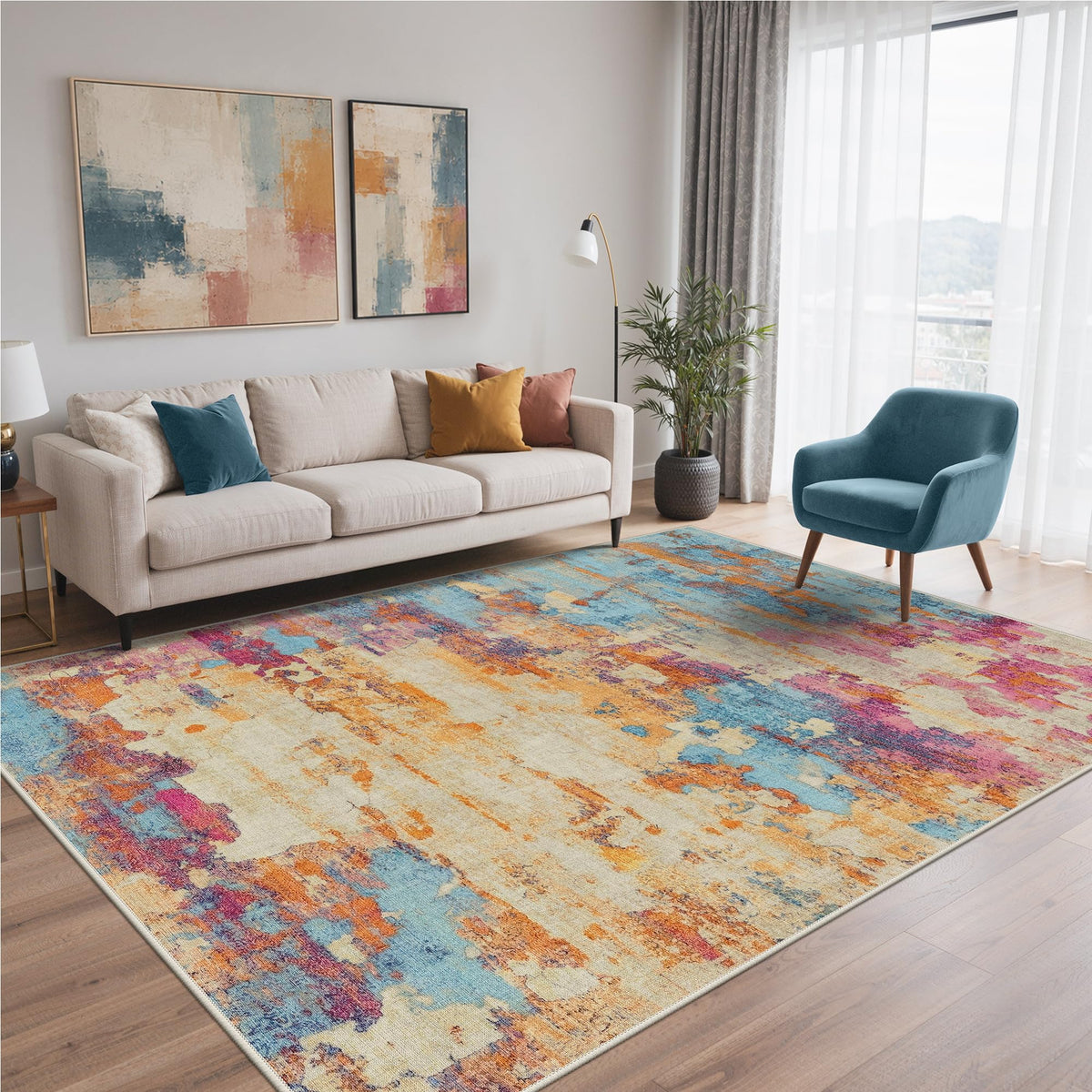 BEIMO 5X7 Area Rug for Living Room, Modern Abstract Washable Soft Non Slip