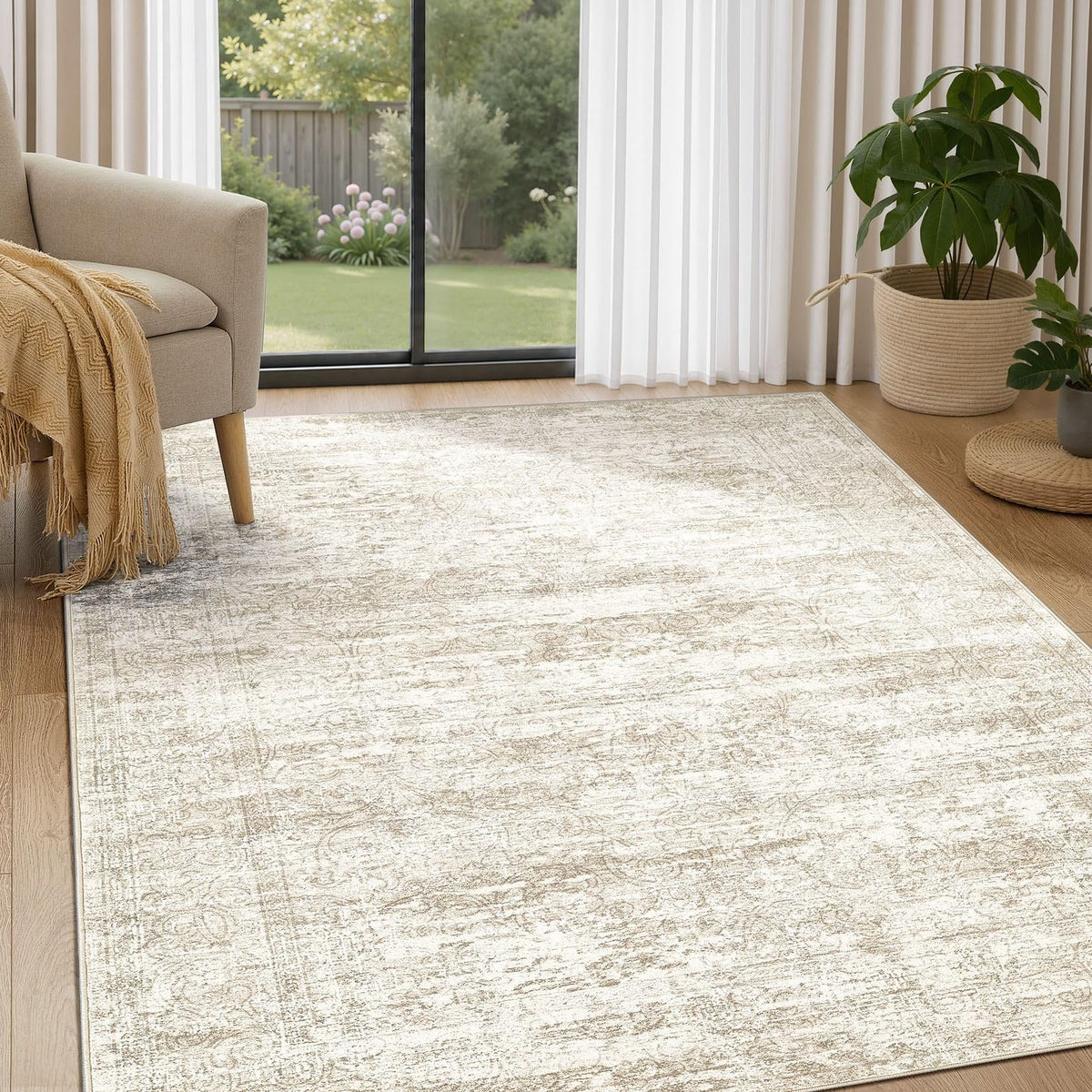 DMOYEST Area Rug Living Room Rugs 9x12 Washable Abstract Grey Carpet