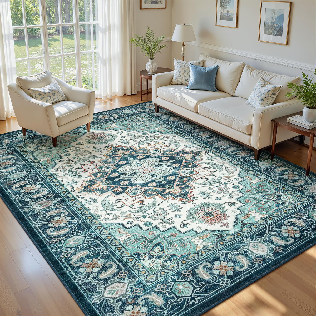 Lofus 8x10 Area Rugs for Living Room Bedroom, Soft Boho Carpet Floral Brown