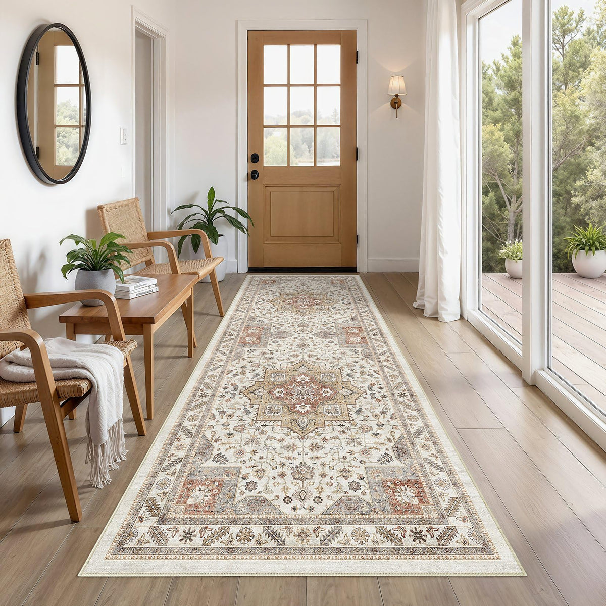 cotiled 9x12 Area Rug for Living Room, Washable, Traditional, Beige