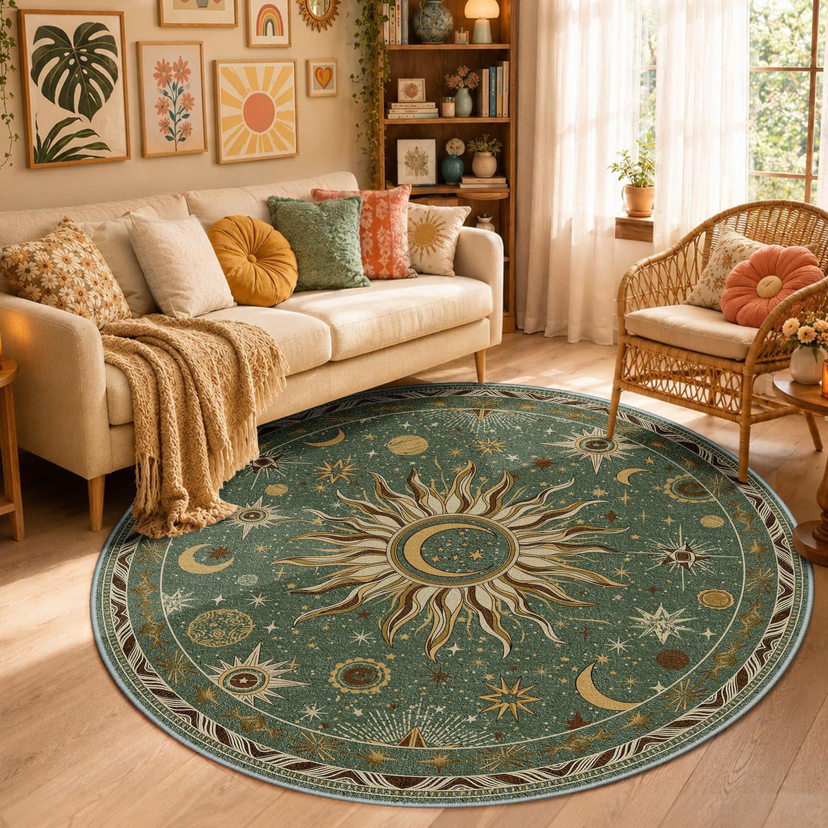 Vacuum-Friendly, 8x10 Washable Area Rug, Black Gold Beige Red