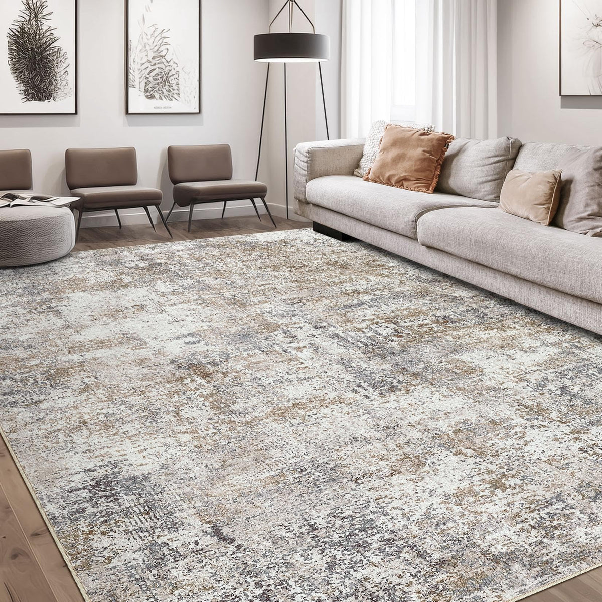 DMOYEST Area Rug Living Room Rugs 9x12 Washable Abstract Grey Carpet
