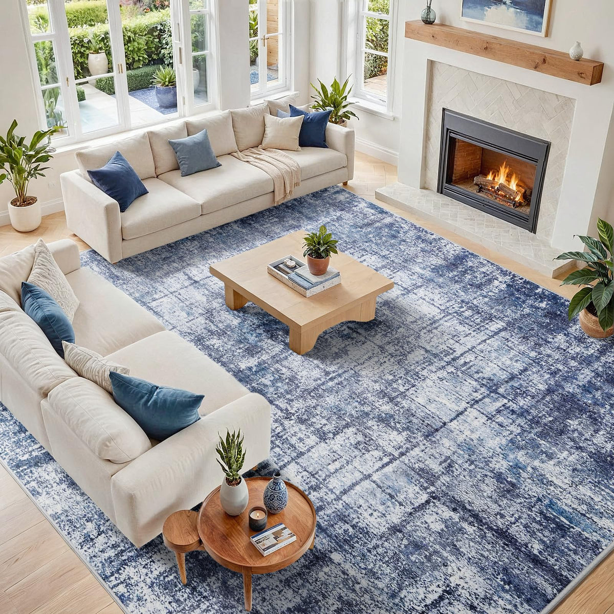 8x10 Washable Area Rug for Living Room Bedroom: Non-Slip Modern White Gray