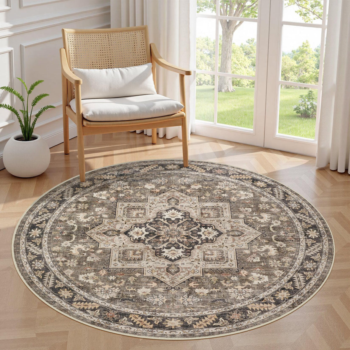cotiled 9x12 Area Rug for Living Room, Washable, Traditional, Beige