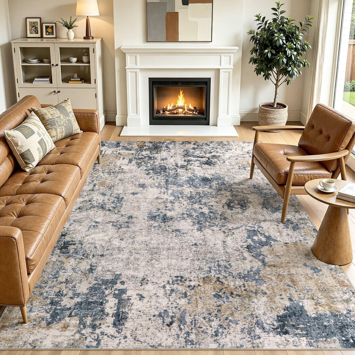 8x10 Area Rugs Living Room Abstract Washable Rug, Gold Brown