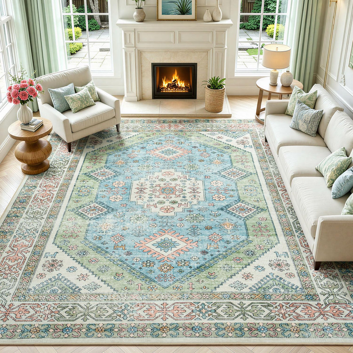 Lofus 8x10 Area Rugs for Living Room Bedroom, Soft Boho Carpet Floral Brown