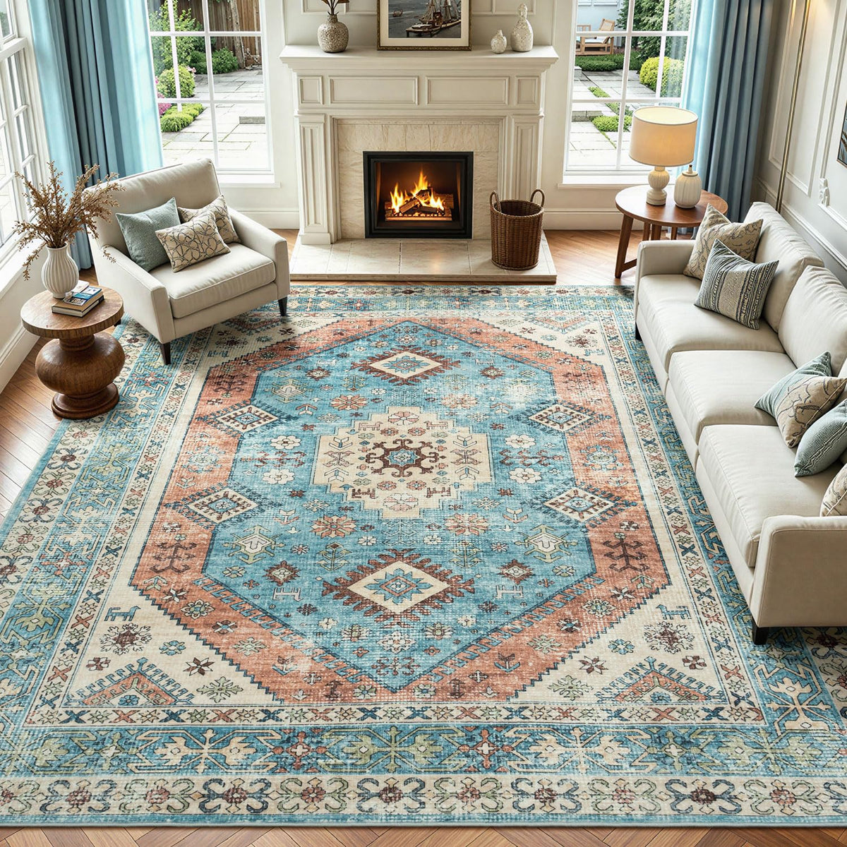 Lofus 8x10 Area Rugs for Living Room Bedroom, Soft Boho Carpet Floral Brown