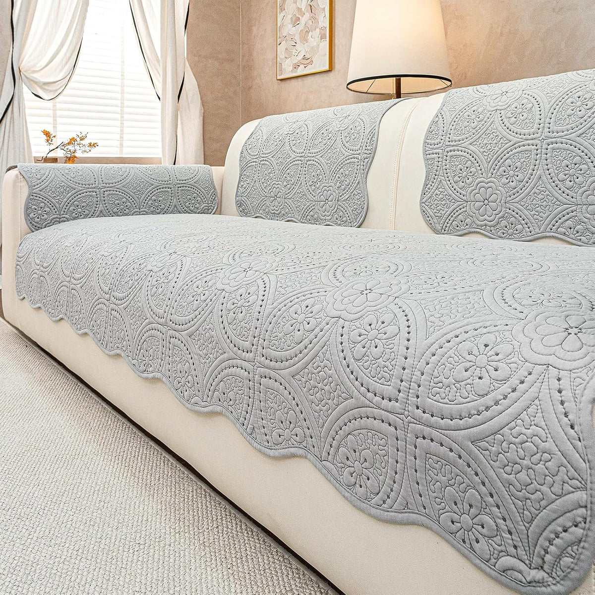 Floral Pattern Non-Slip Quilted Sectional Couch Covers Washable