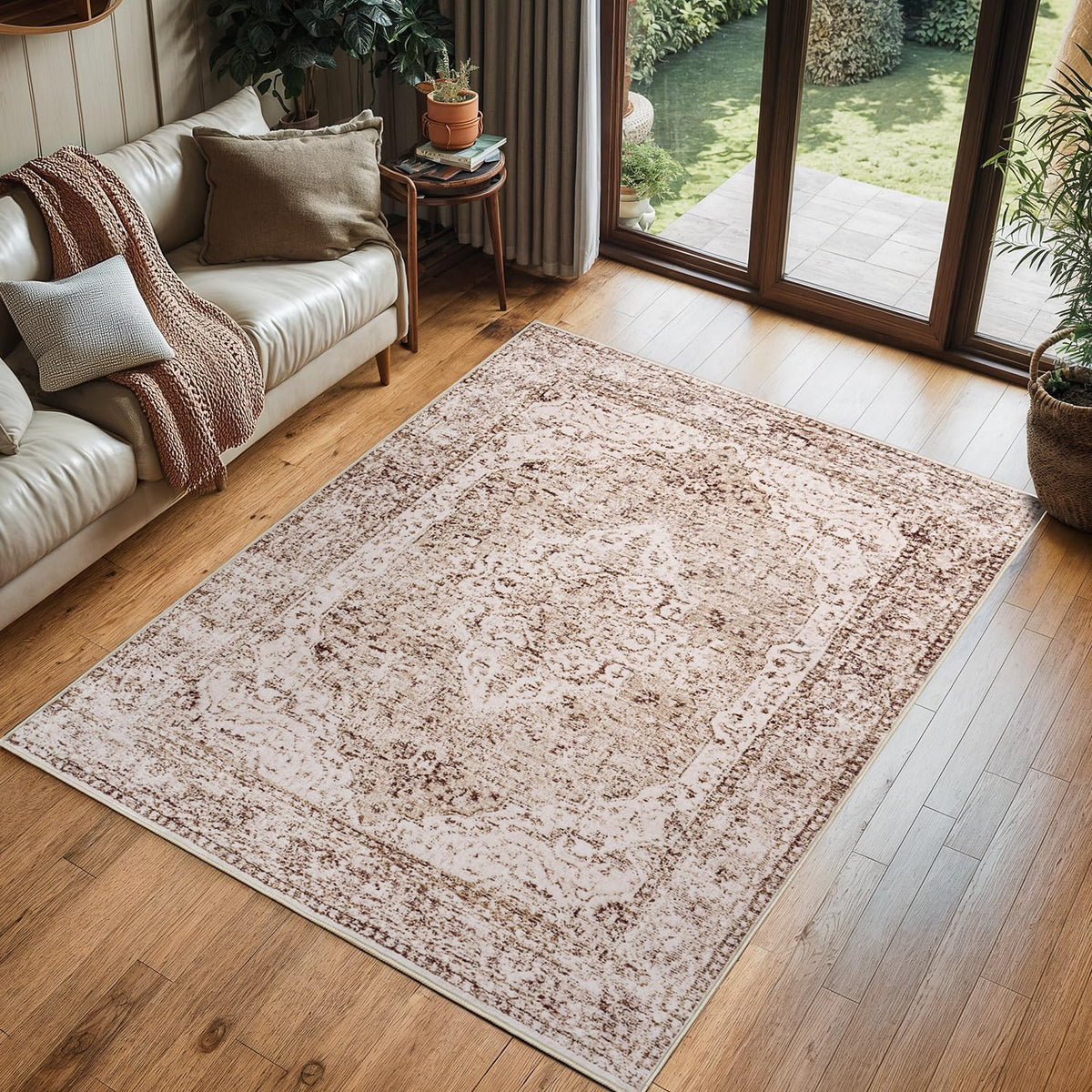 Lofus 8x10 Area Rugs for Living Room Bedroom, Soft Boho Carpet Floral Brown