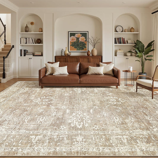Madane 8x10 Area Rugs for Living Room, Washable Neutral Rug Beige/Brown