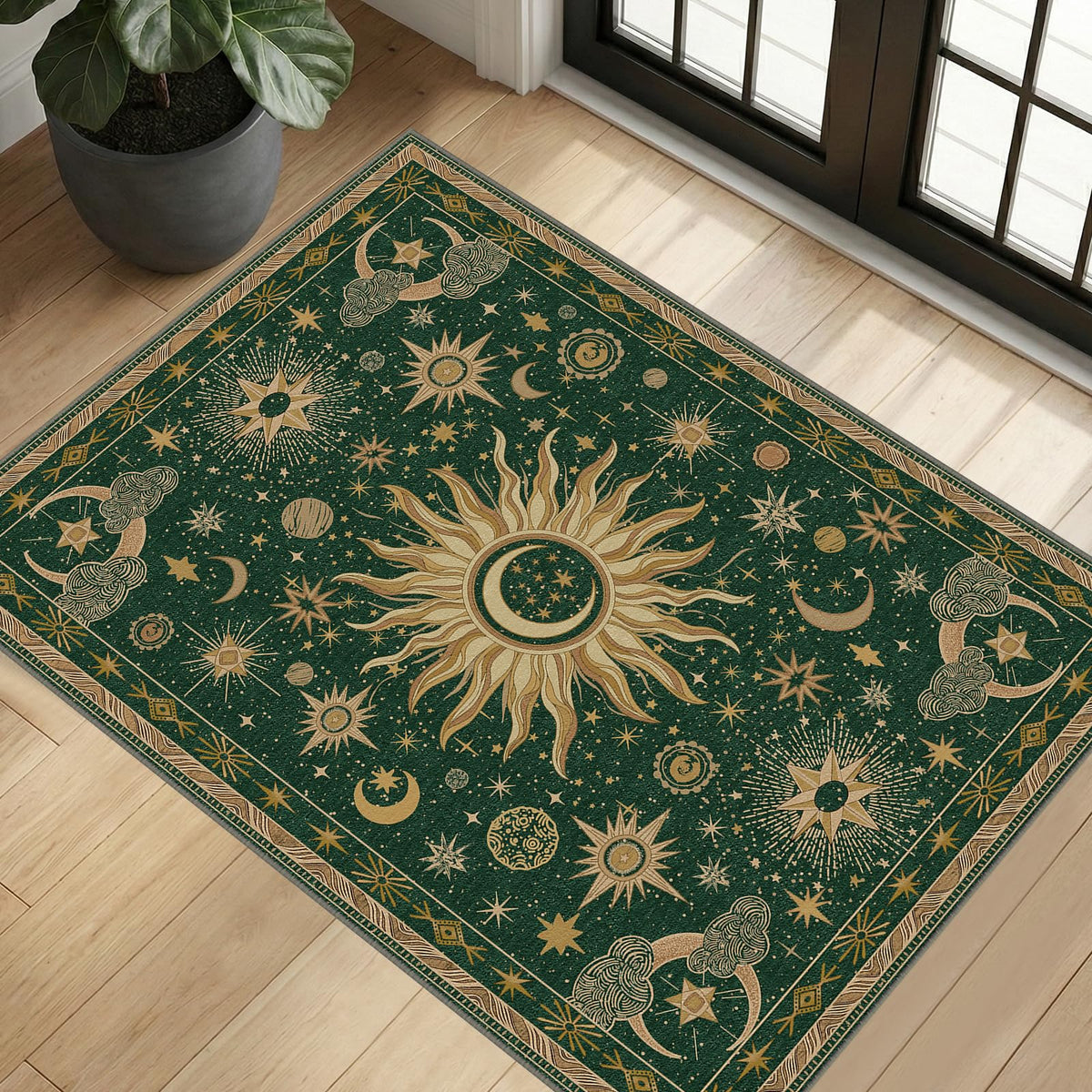 Vacuum-Friendly, 8x10 Washable Area Rug, Black Gold Beige Red