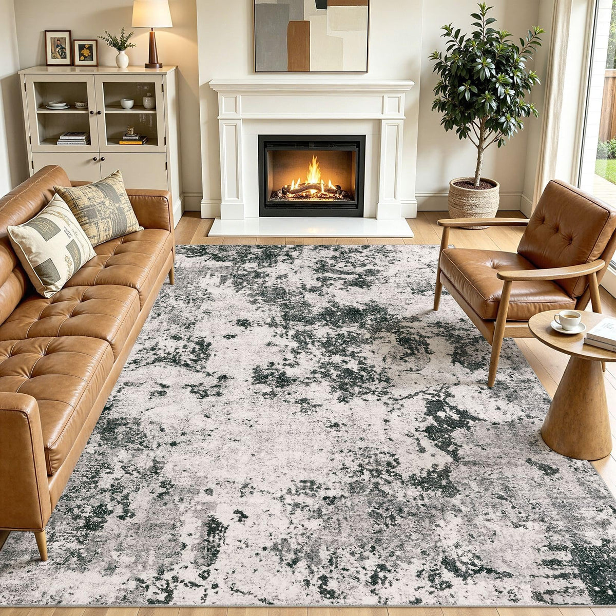8x10 Area Rugs Living Room Abstract Washable Rug, Gold Brown