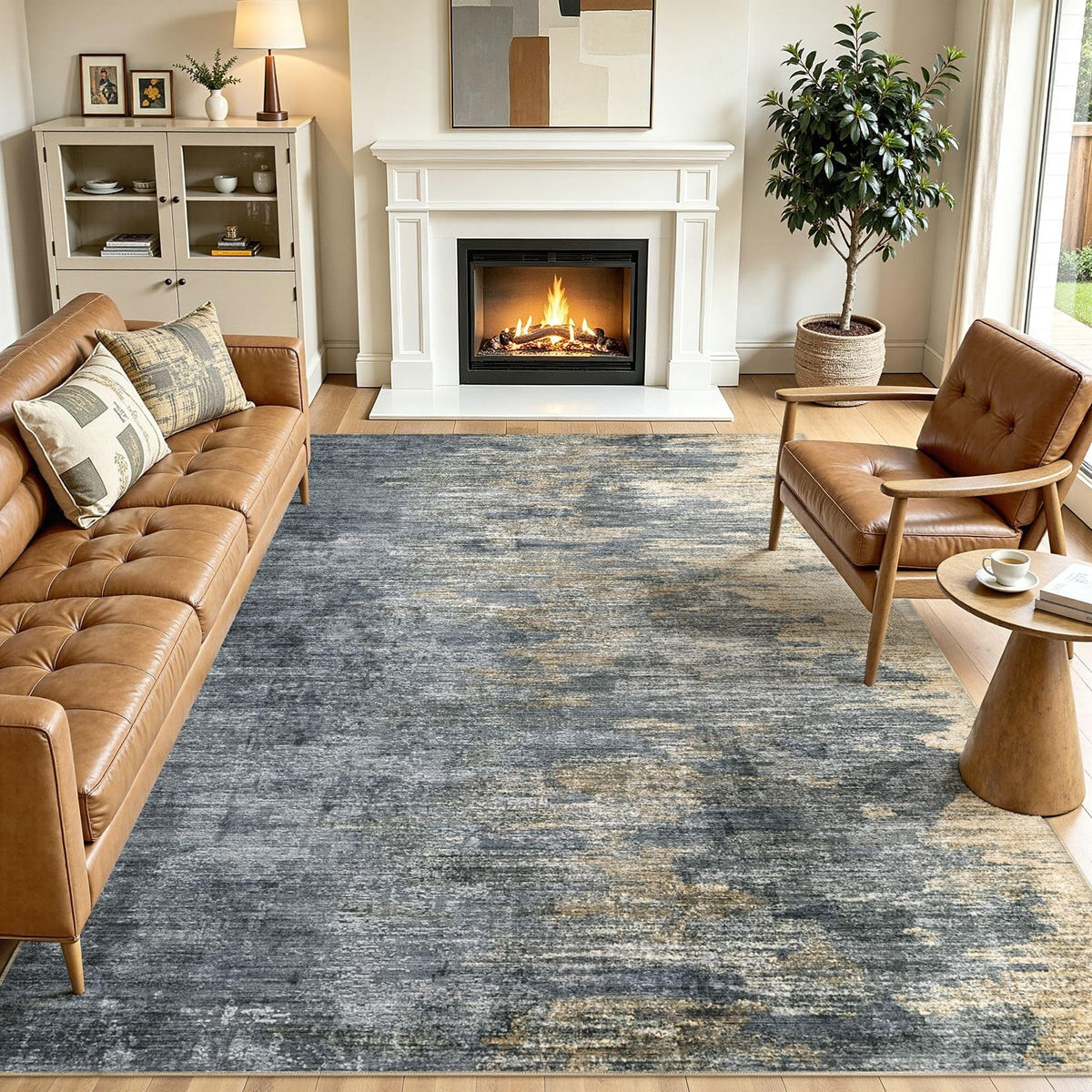 8x10 Area Rugs Living Room Abstract Washable Rug, Gold Brown