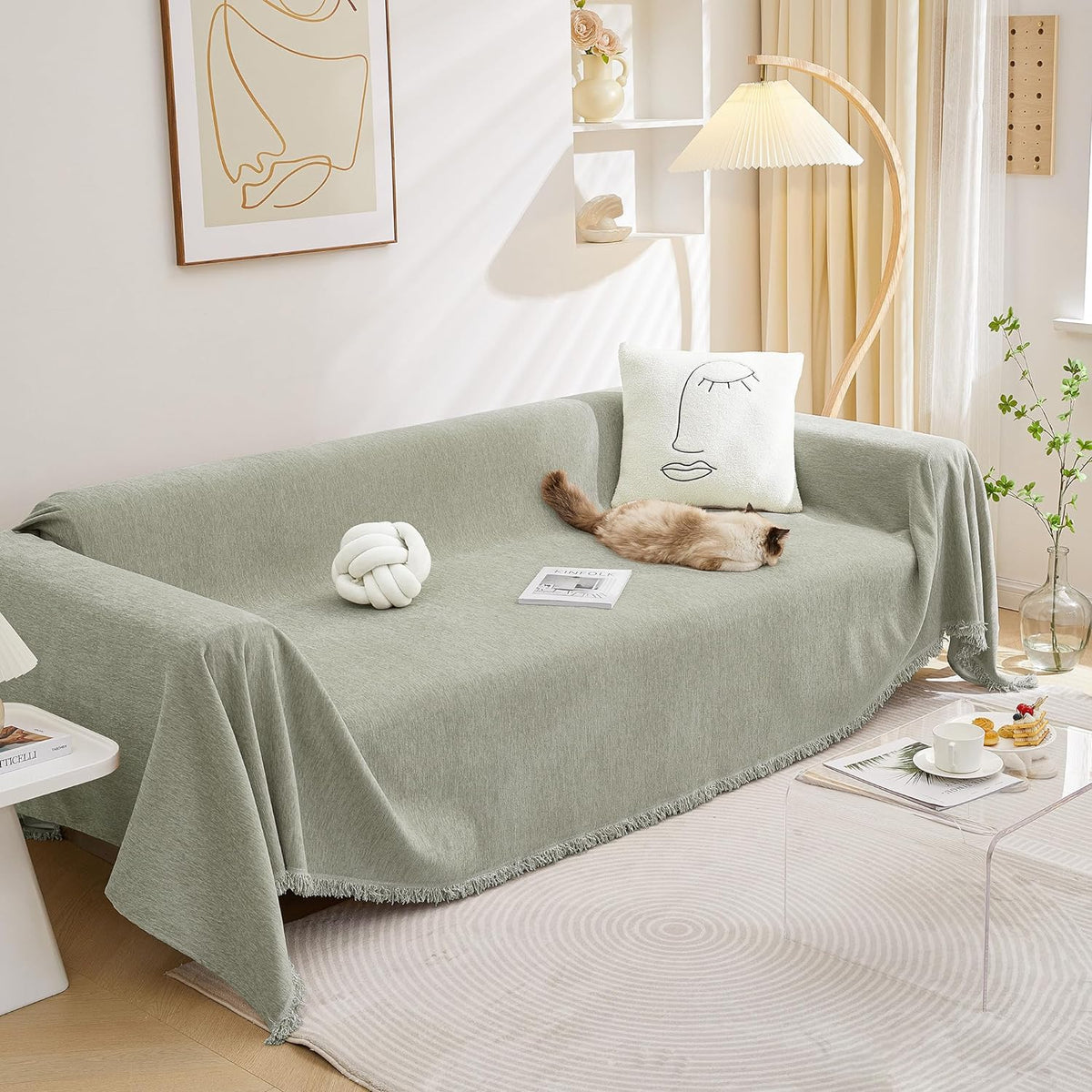 MEETSKY Couch Cover Sofa Covers Couch Covers for 3 Cushion Couch Sofa Pet Friendly, L Shaped Sectional Sofa Covers Washable Simply Put Sofa Throw Cover for Dogs, 91" x 134", Beige
