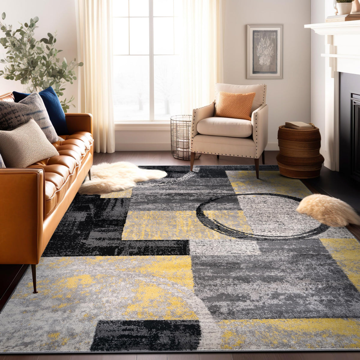 Rugshop Circle Design Contemporary Durable Area Rug Gray 7'10" x 10'2"