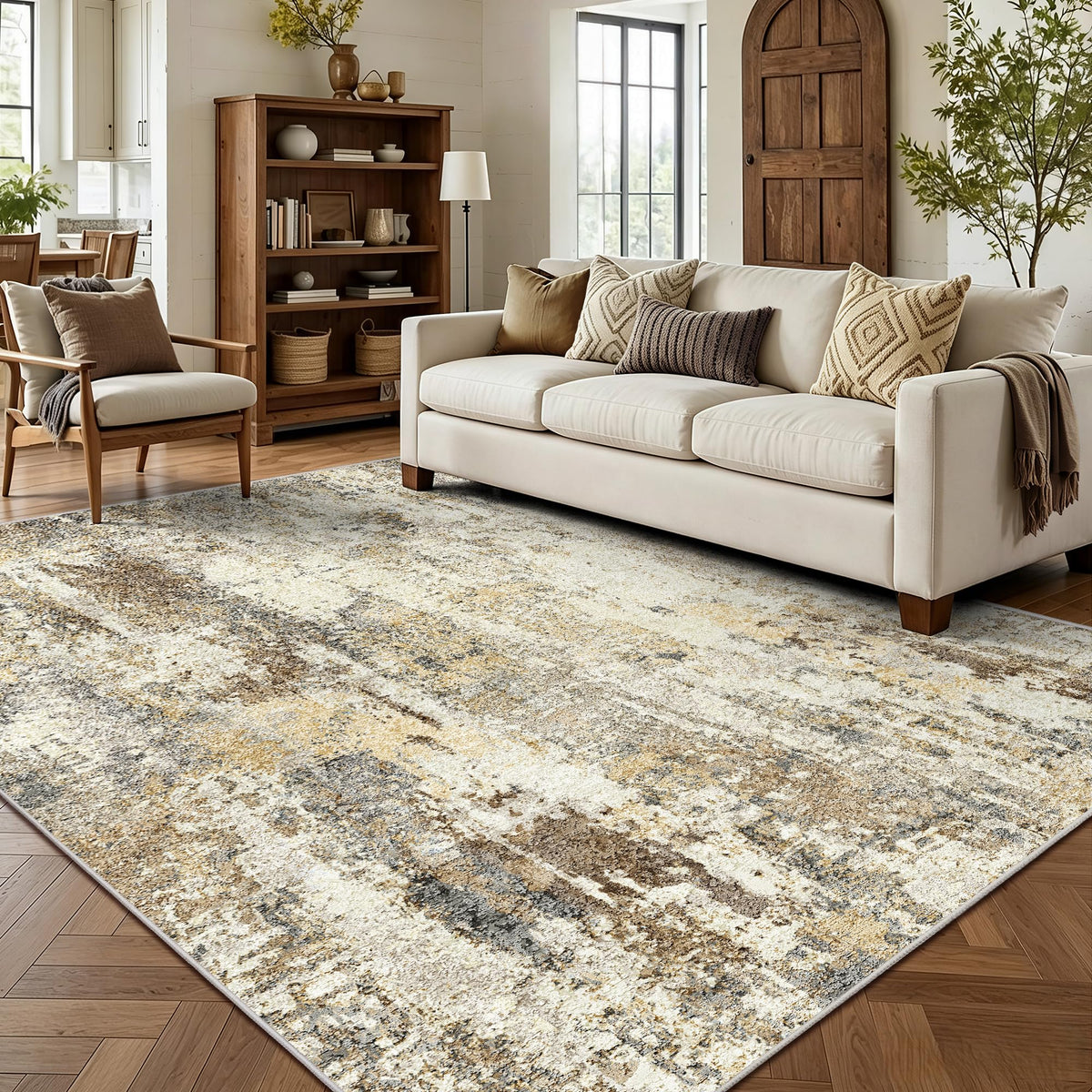 8x10 Area Rugs, Abstract Morden Soft Washable Rug, Non-Slip Low Pile Rugs for Living Room, Bedroom, Dining Room, Home, Office(Ocean Blue)