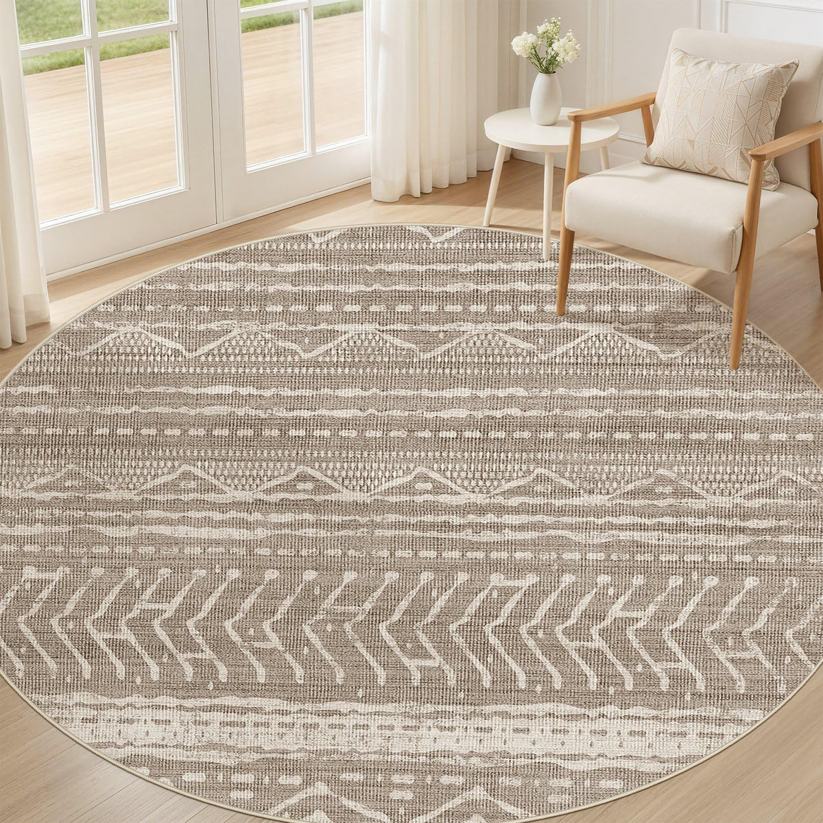 Nakagishi 10X14 Area Rugs for Living Room: Washable Modern Abstract Rug with Non-Slip Silicone Backing Low Pile Soft Carpet for Bedroom & Dining Decor Ideal for Families with Kids and Pets-Brown