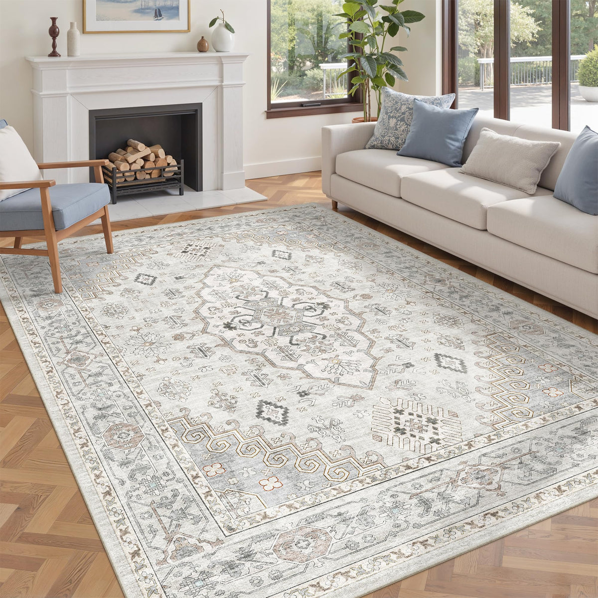befbee 8x10 Area Rugs for Living Room, Washable Vintage Non Slip Rug
