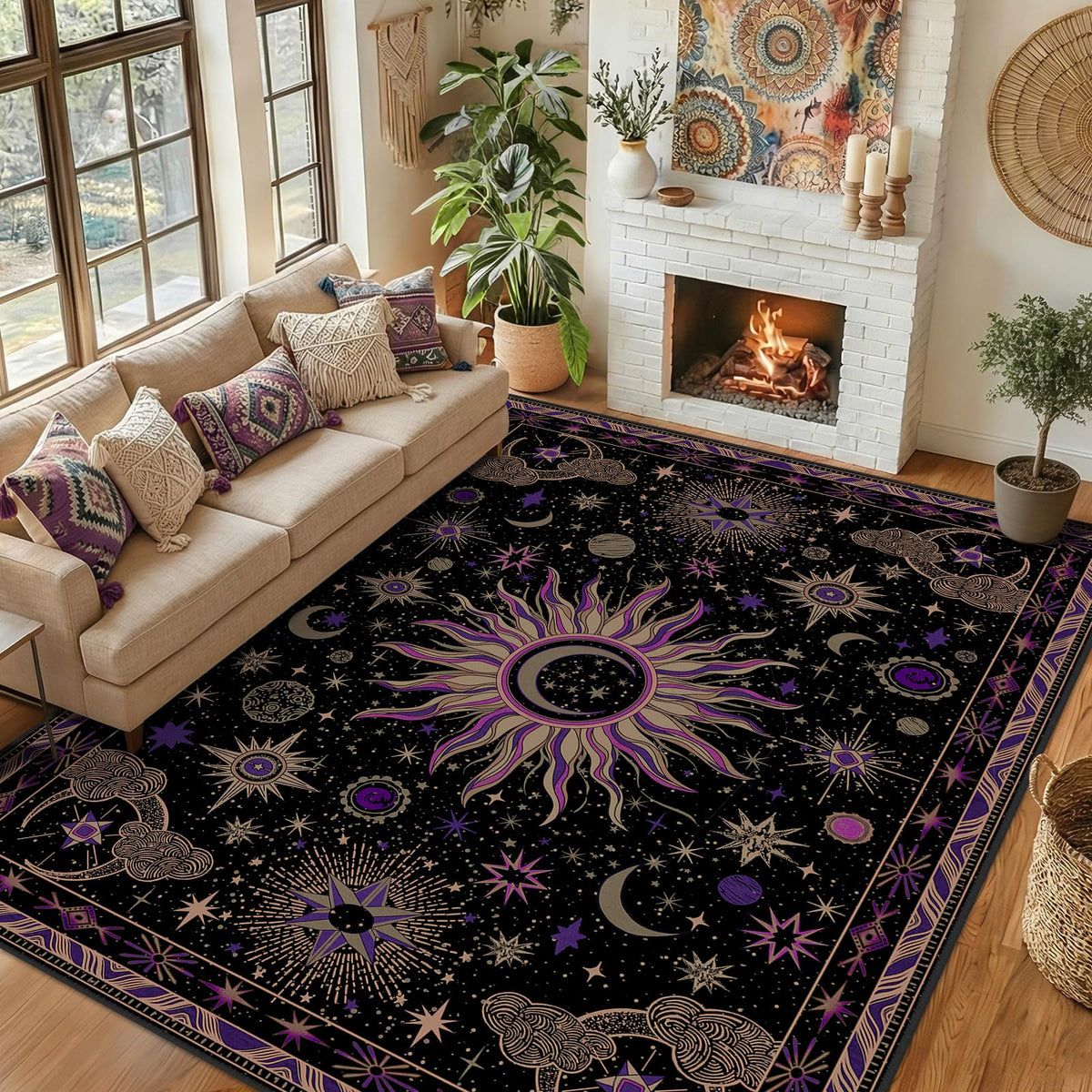 Vacuum-Friendly, 8x10 Washable Area Rug, Black Gold Beige Red