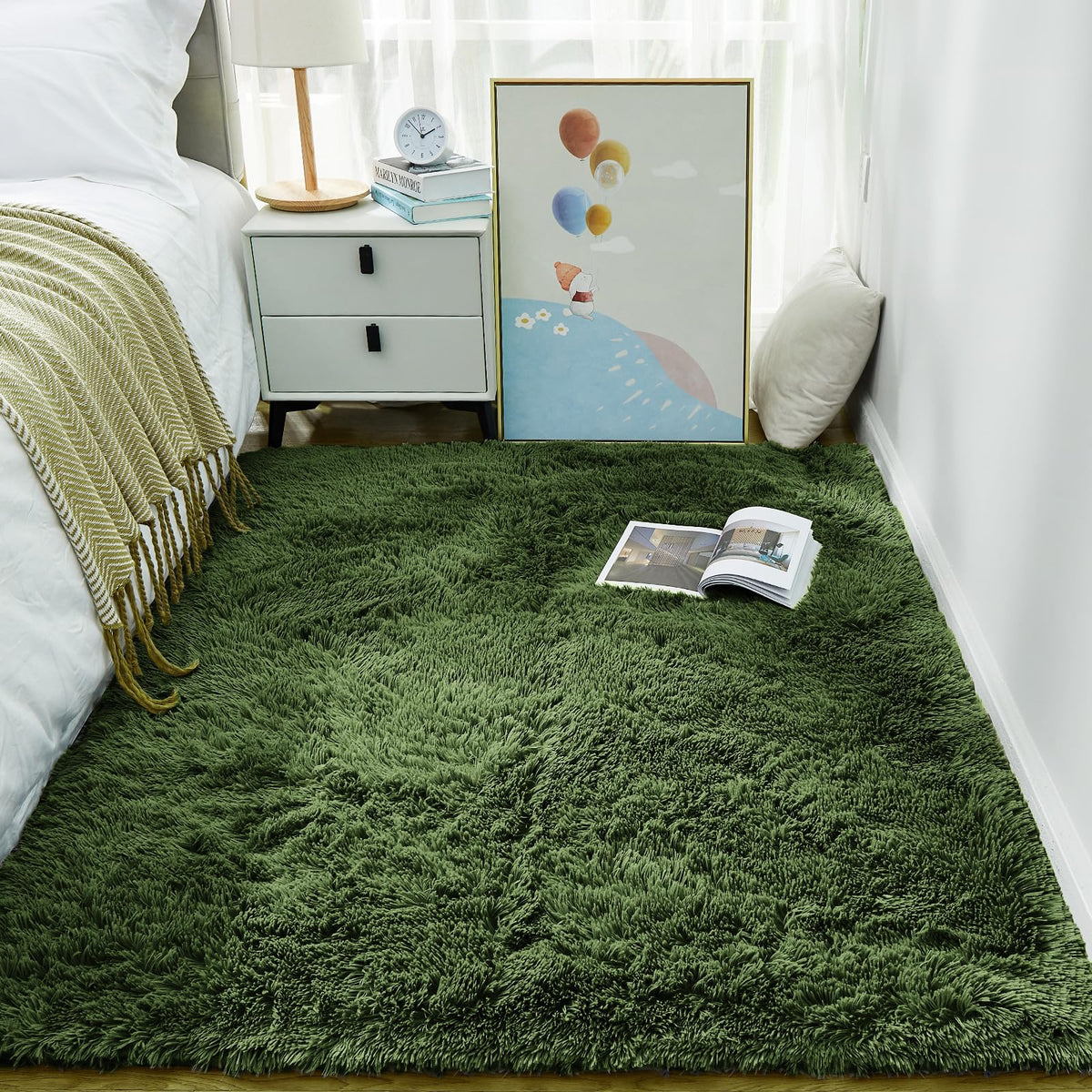 Ophanie Area Rugs 9x12 Living Room, Large Grey Bedroom Carpet, Big Shag Indoor Thick Soft Nursery Rug, Gray Fluffy Carpets for Boy and Girls Room Dorm Home Decor Aesthetic