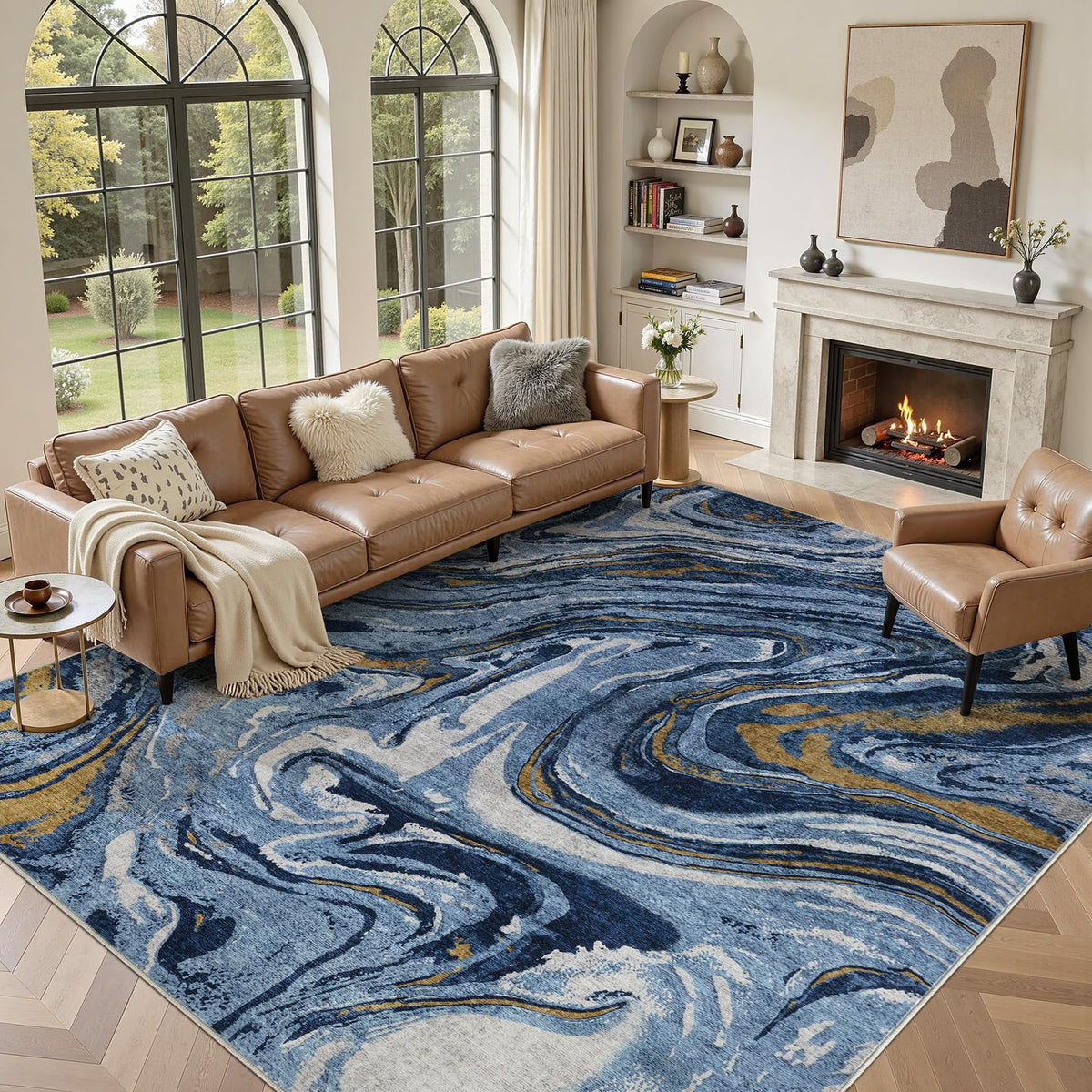 DMOYEST Area Rug Living Room Rugs 9x12 Washable Abstract Grey Carpet