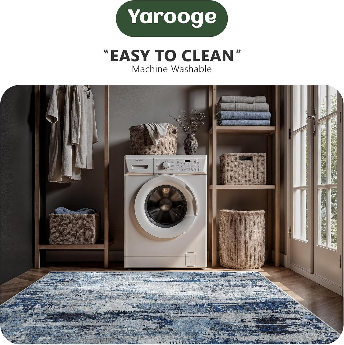 8x10 Area Rugs, Abstract Morden Soft Washable Rug, Non-Slip Low Pile Rugs for Living Room, Bedroom, Dining Room, Home, Office(Ocean Blue)