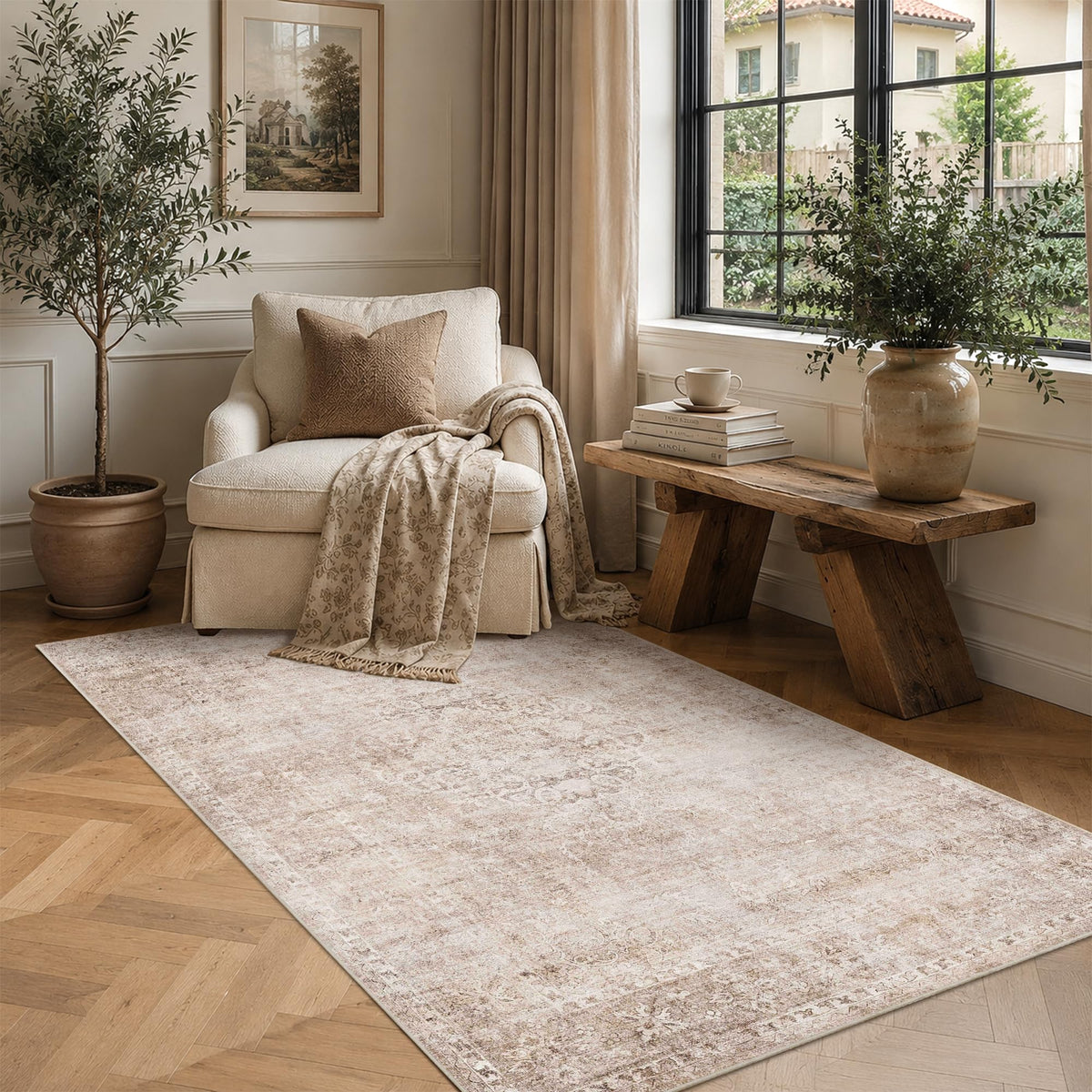 HelloTree 5x7 Vintage Washable Non-Slip Living Room Area Rug