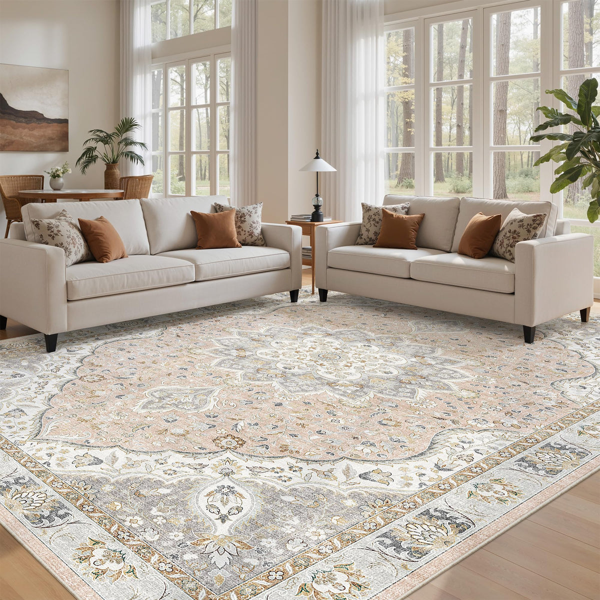 befbee 8x10 Area Rugs for Living Room, Washable Vintage Non Slip Rug