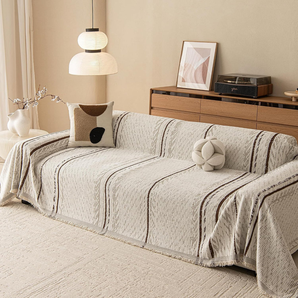 MEETSKY Couch Cover Sofa Covers Couch Covers for 3 Cushion Couch Sofa Pet Friendly, L Shaped Sectional Sofa Covers Washable Simply Put Sofa Throw Cover for Dogs, 91" x 134", Beige
