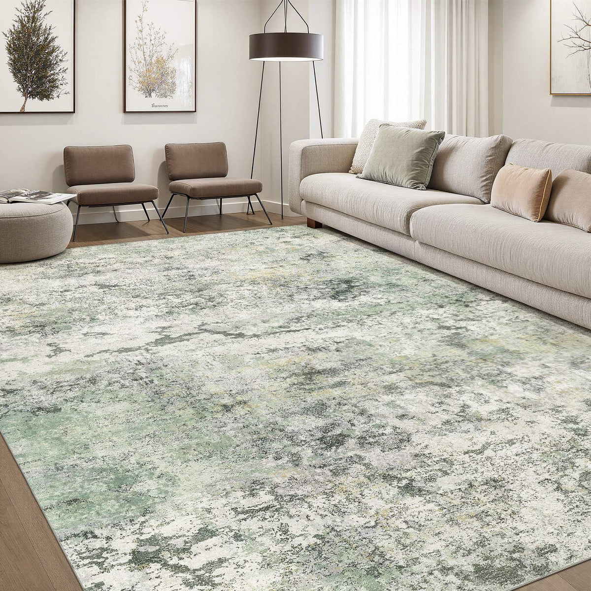 DMOYEST Area Rug Living Room Rugs 9x12 Washable Abstract Grey Carpet