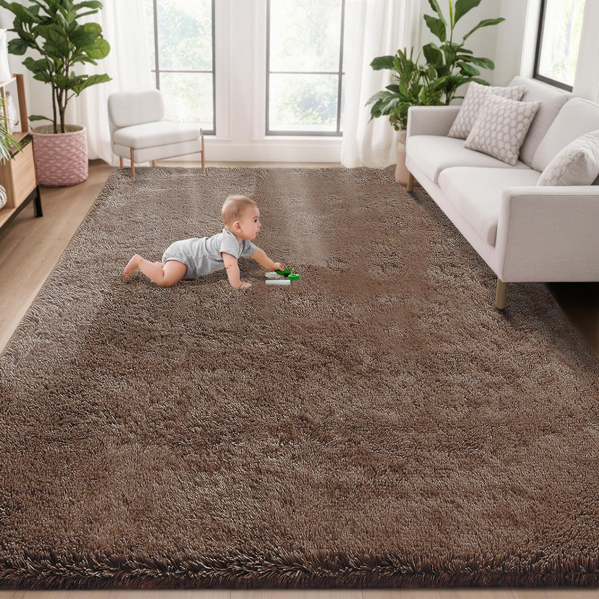 8x10 Area Rugs for Living Room: Fluffy Shag Soft Washable Rug Large Fuzzy Plush Indoor Carpet for Bedroom Nursery Playroom Kids Girls Boys Room (Black, 8'x10')