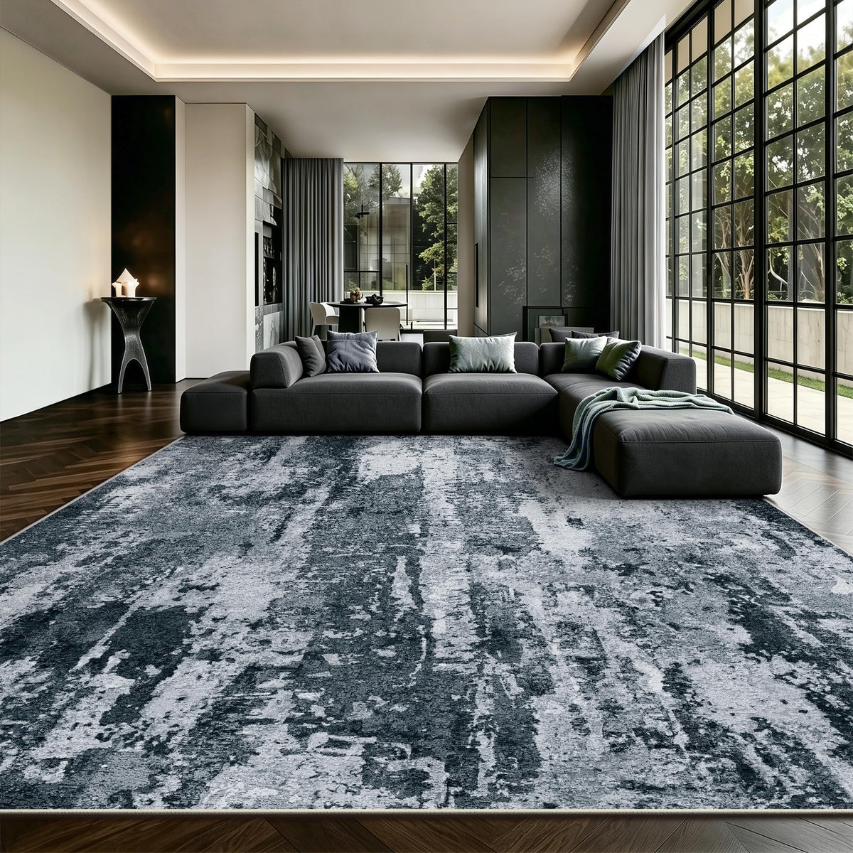 8x10 Area Rugs, Abstract Morden Soft Washable Rug, Non-Slip Low Pile Rugs for Living Room, Bedroom, Dining Room, Home, Office(Ocean Blue)