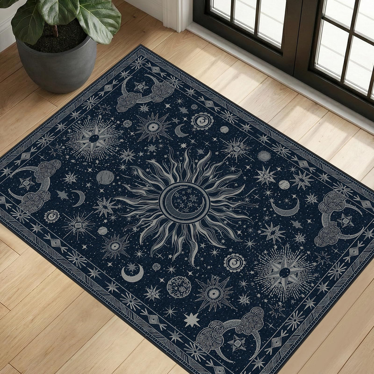 Vacuum-Friendly, 8x10 Washable Area Rug, Black Gold Beige Red