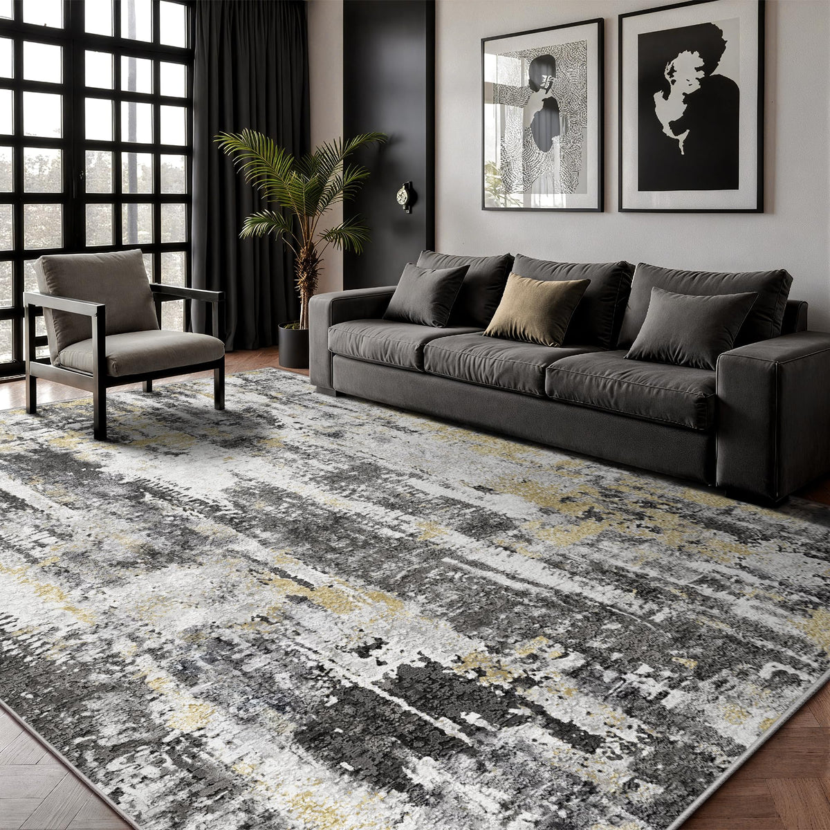 8x10 Area Rugs, Abstract Morden Soft Washable Rug, Non-Slip Low Pile Rugs for Living Room, Bedroom, Dining Room, Home, Office(Ocean Blue)