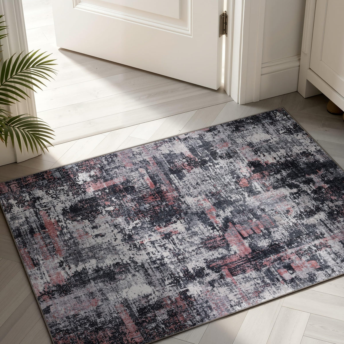 Sasttie 8x10 Washable Area Rug, Modern Abstract Large Carpet, Black & White